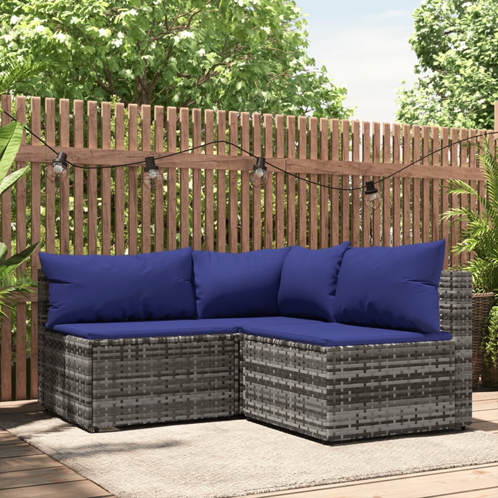 3-tlg. Garten-Lounge-Set mit Kissen Grau Poly Rattan 3-tlg. Garten-Lounge-Set mit Kissen Grau Poly Rattan