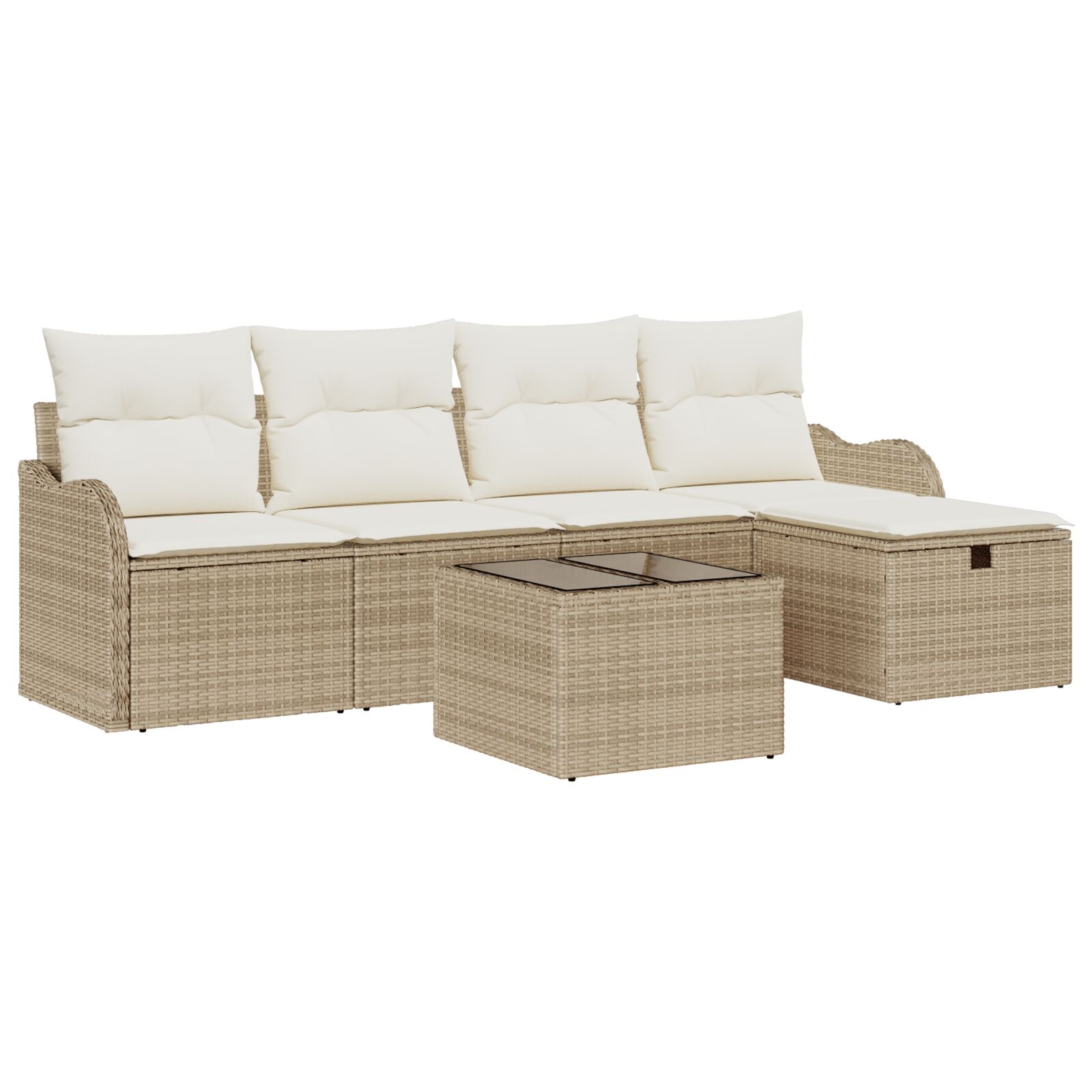 6-teiliges Garten Sofa Set mit Kissen Beige Poly Rattan, 2-Sitzer Garten Sofa mit Kissen Beige Poly Rattan