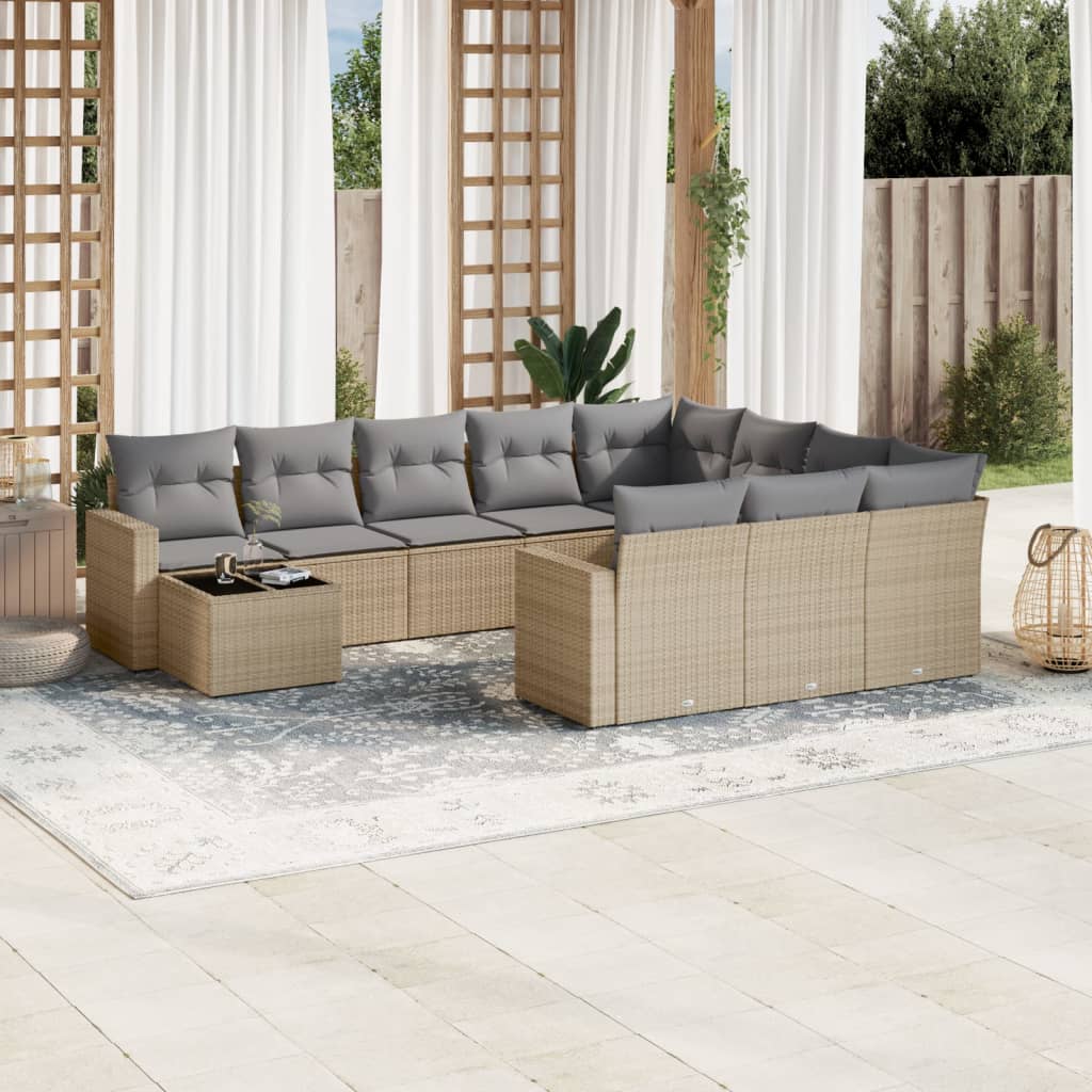 11-tlg. Garten-Sofagarnitur mit Kissen Beige Poly Rattan 11-tlg. Garten-Sofagarnitur mit Kissen Beige Poly Rattan
