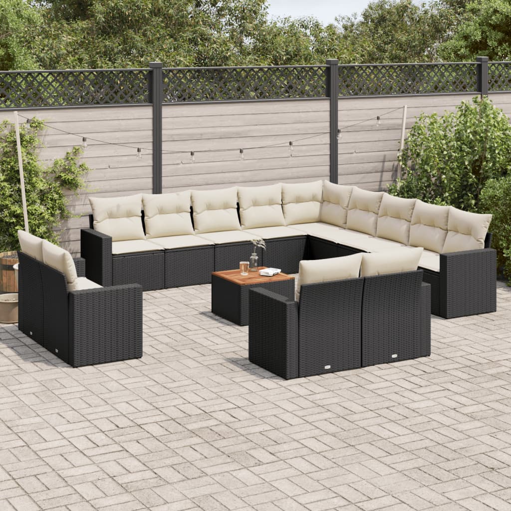 14-tlg. Garten-Sofagarnitur mit Kissen Schwarz Poly Rattan 14-tlg. Garten-Sofagarnitur mit Kissen Schwarz Poly Rattan
