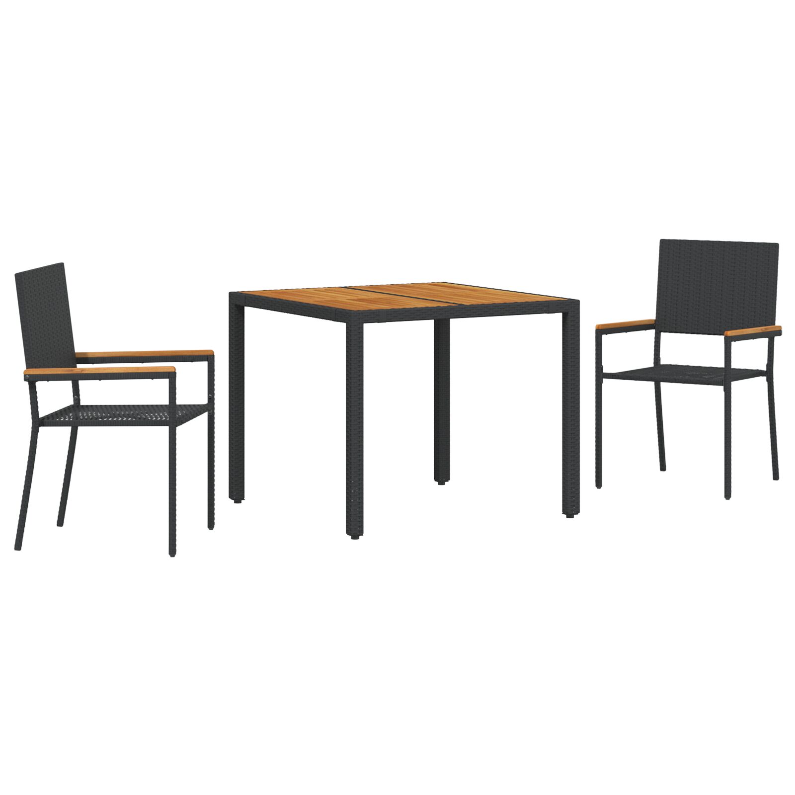 3-teiliges Garten Essset Schwarzes Poly-Rattan, Stapelbare Gartenstühle mit Kissen - 2-teiliges Set in Schwarz Poly-Rattan 3-teiliges Garten Essset Schwarzes Poly-Rattan, Stapelbare Gartenstühle mit Kissen - 2-teiliges Set in Schwarz Poly-Rattan