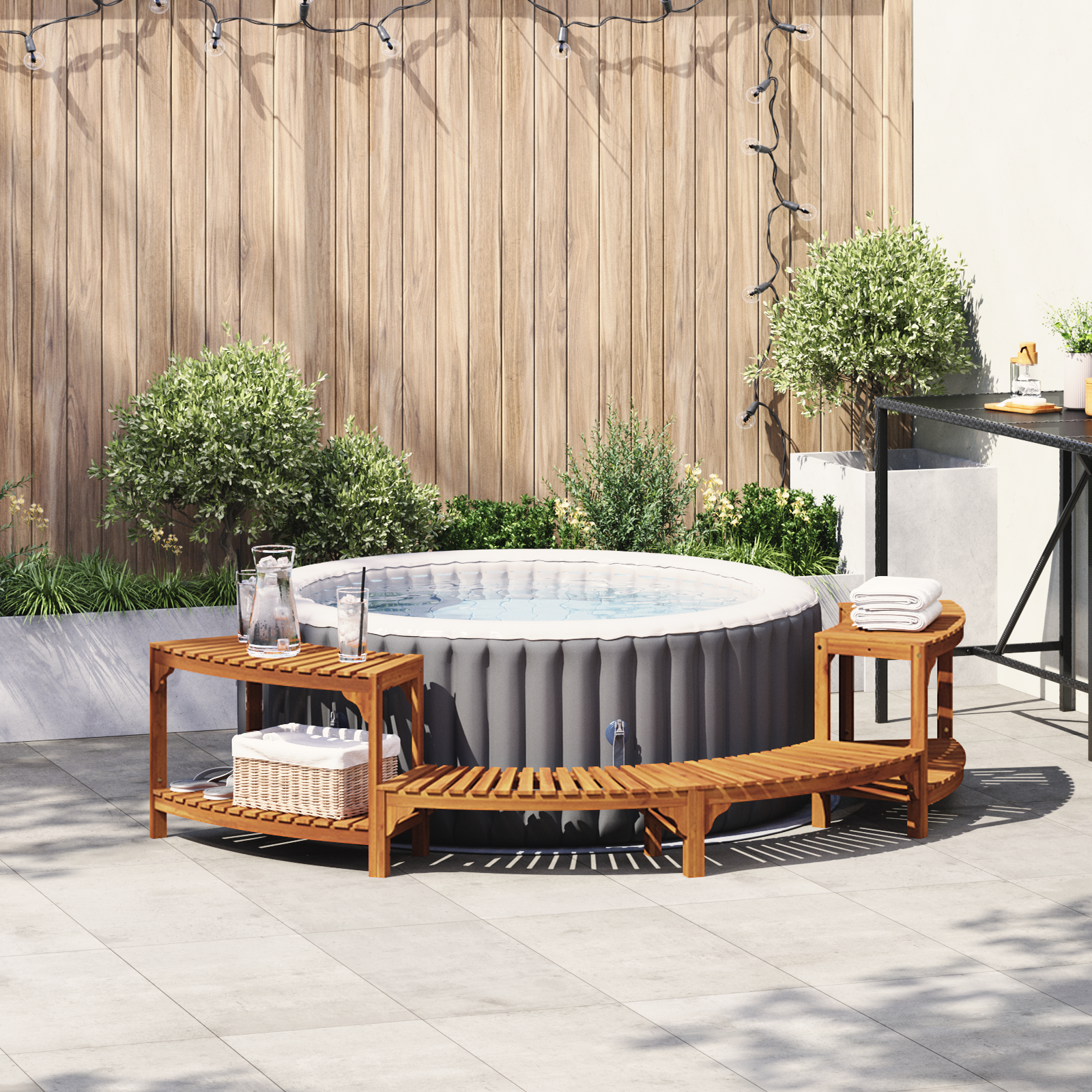 Whirlpool Umrandung Halbrund 252x111.5x55.5 cm Massivholz Akazie