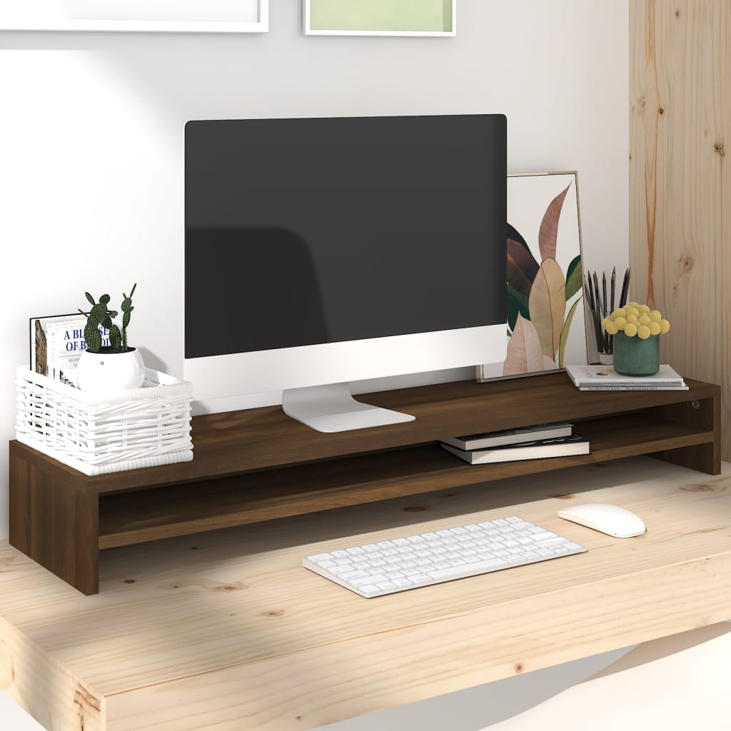 Monitorständer Braun Eichen-Optik 100x24x13 cm Holzwerkstoff Monitorständer Braun Eichen-Optik 100x24x13 cm Holzwerkstoff