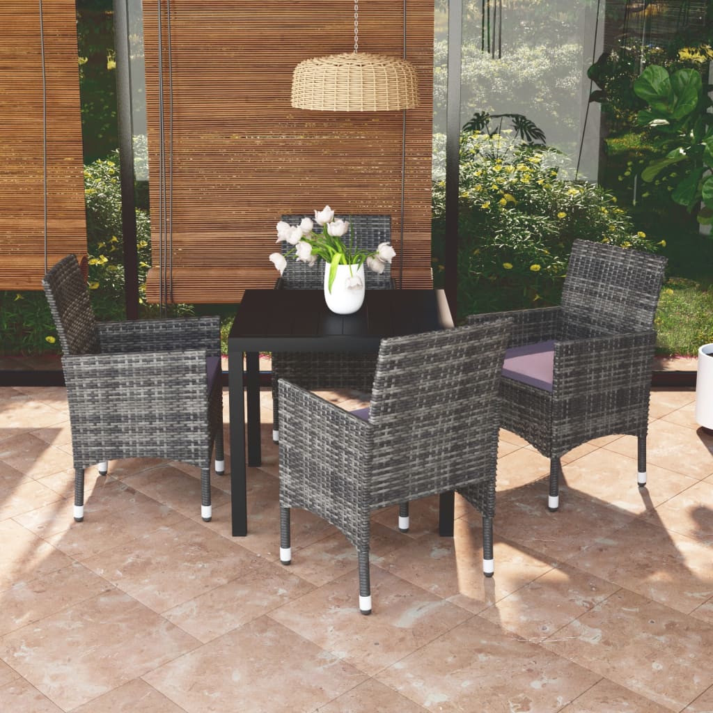 5-tlg. Garten-Essgruppe mit Kissen Poly Rattan Grau 5-tlg. Garten-Essgruppe mit Kissen Poly Rattan Grau