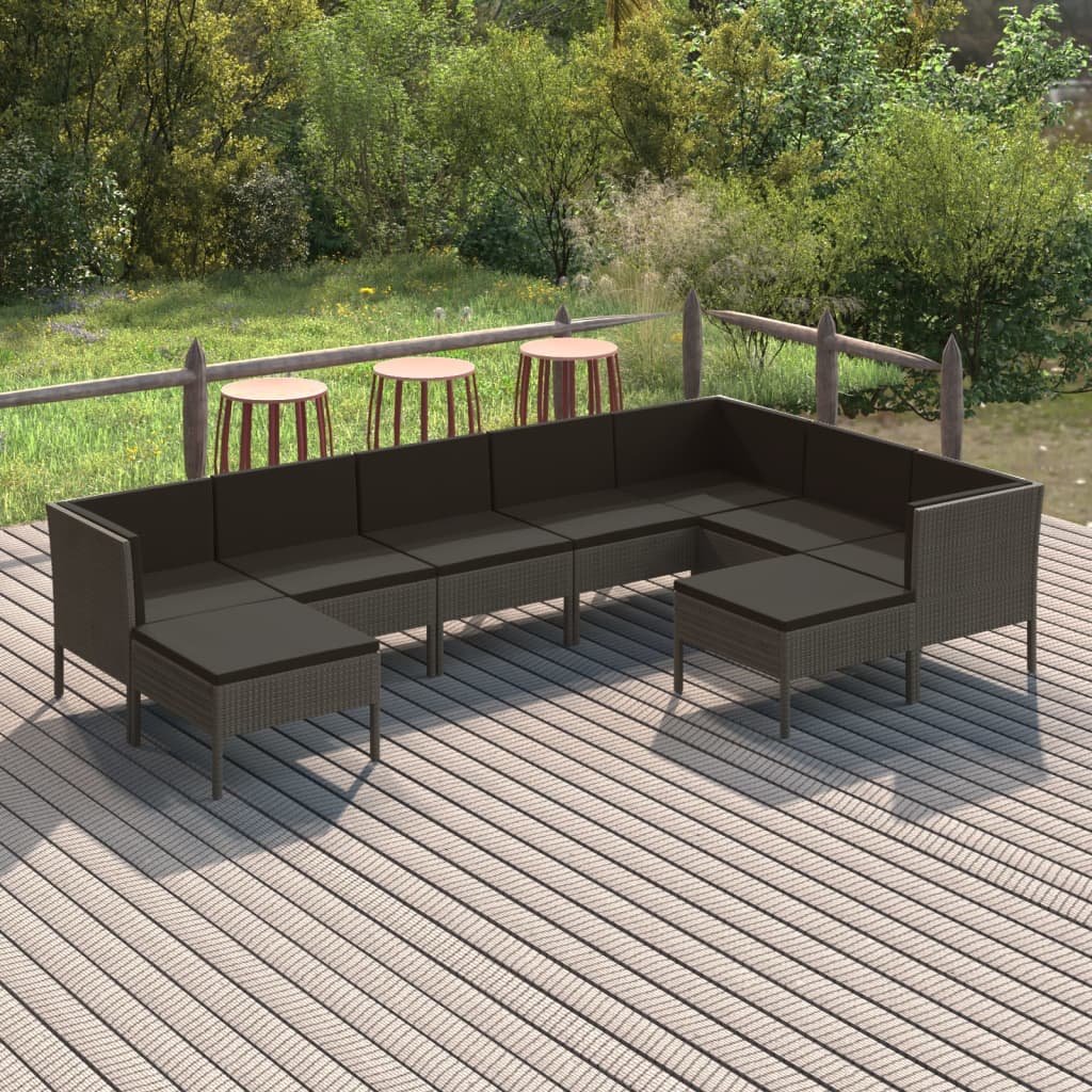9-tlg. Garten-Lounge-Set mit Auflagen Poly Rattan Grau 9-tlg. Garten-Lounge-Set mit Auflagen Poly Rattan Grau