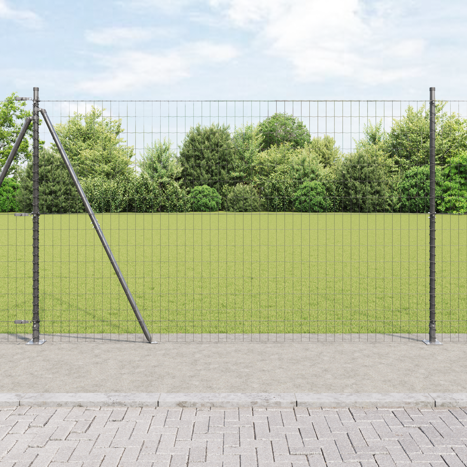 Eurozaun mit 7 Flanschpfosten 1,6x10 m feuerverzinkter Stahl