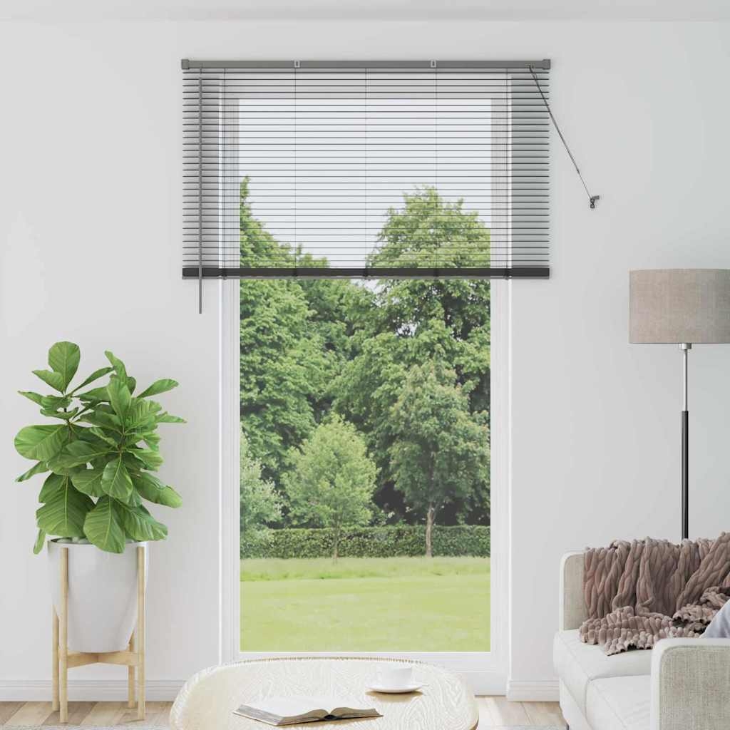 Fenster Jalousie mit Vorhängen Sonstiges Dunkelgrau 80 x 130 cm Aluminium
