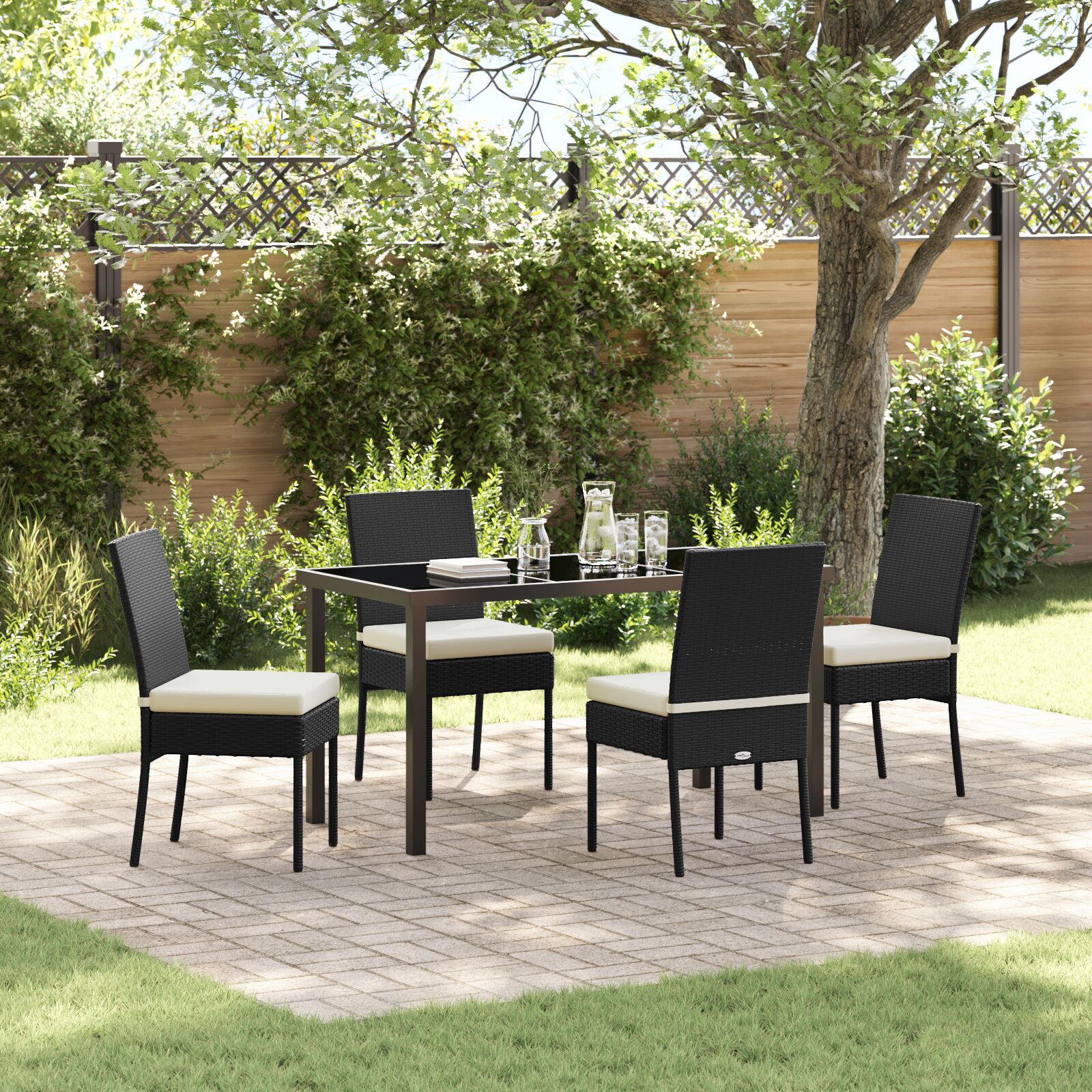5-teilige Garten Essgruppe Schwarz Poly-Rattan