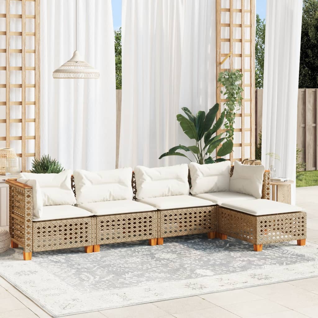 5-tlg. Garten-Sofagarnitur mit Kissen Beige Poly Rattan 5-tlg. Garten-Sofagarnitur mit Kissen Beige Poly Rattan