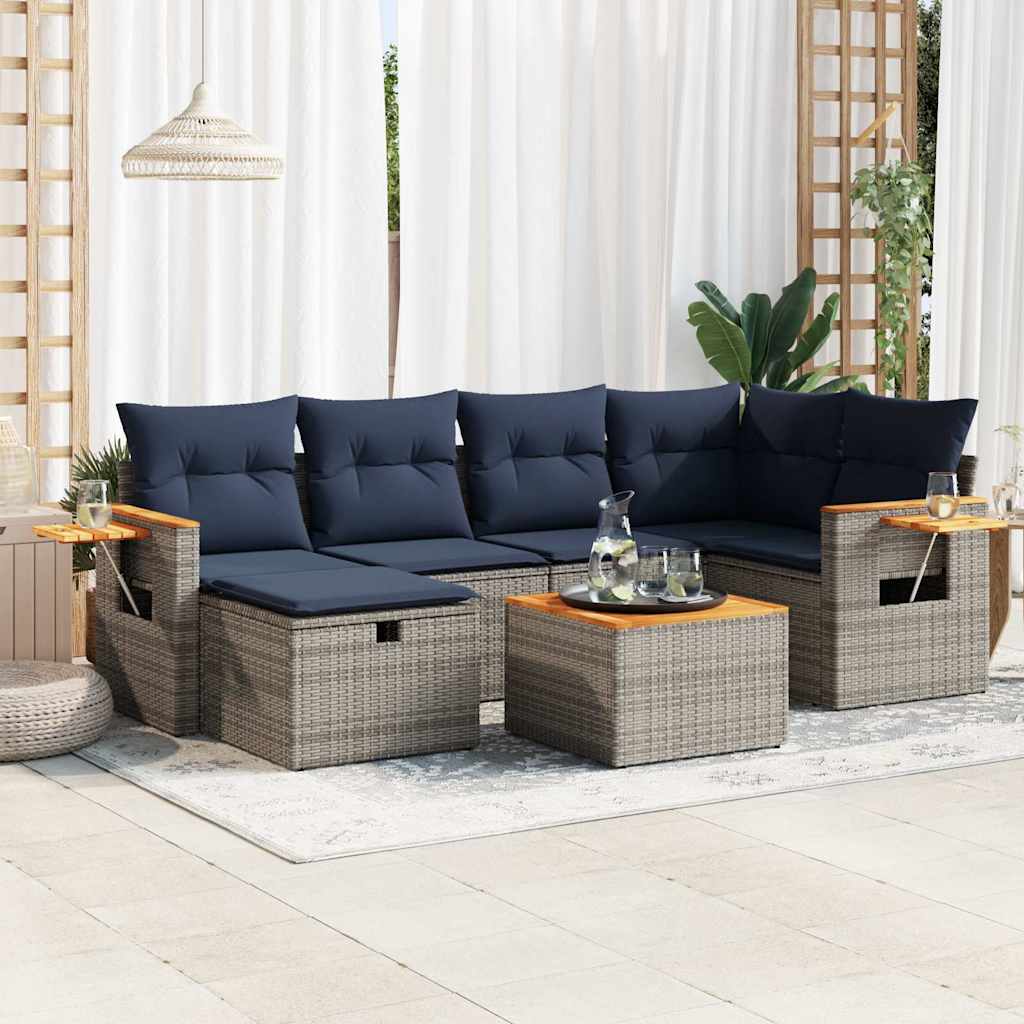 7-tlg. Garten-Sofagarnitur mit Kissen Grau Poly Rattan 7-tlg. Garten-Sofagarnitur mit Kissen Grau Poly Rattan