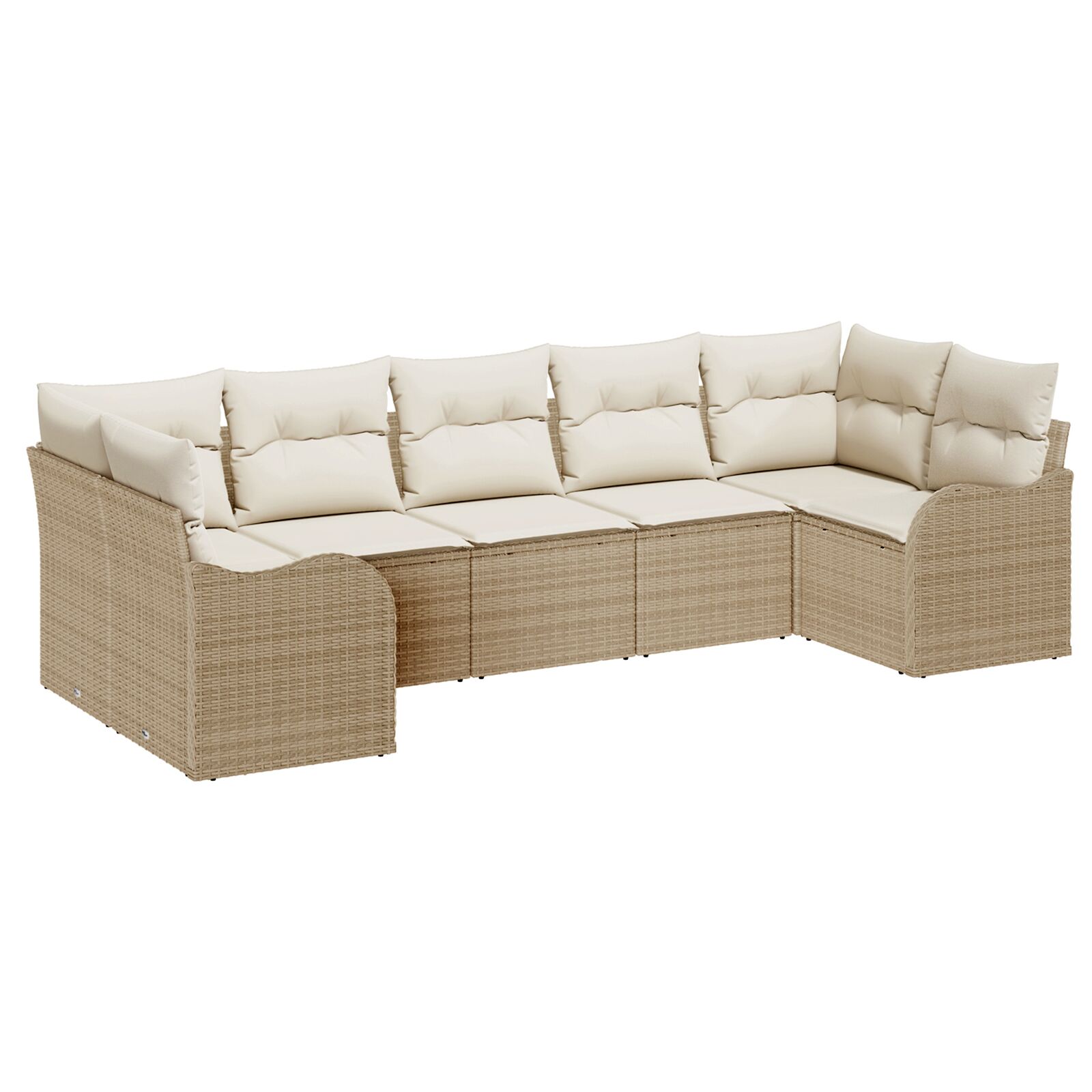 7-teiliges Garten Sofa Set mit Kissen Beige Poly Rattan, 2-Sitzer Garten Sofa mit Kissen Beige Poly Rattan