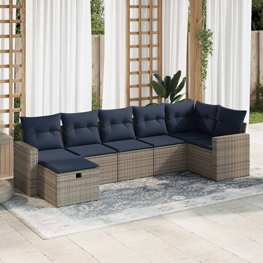 7-tlg. Garten-Sofagarnitur mit Kissen Grau Poly Rattan 7-tlg. Garten-Sofagarnitur mit Kissen Grau Poly Rattan