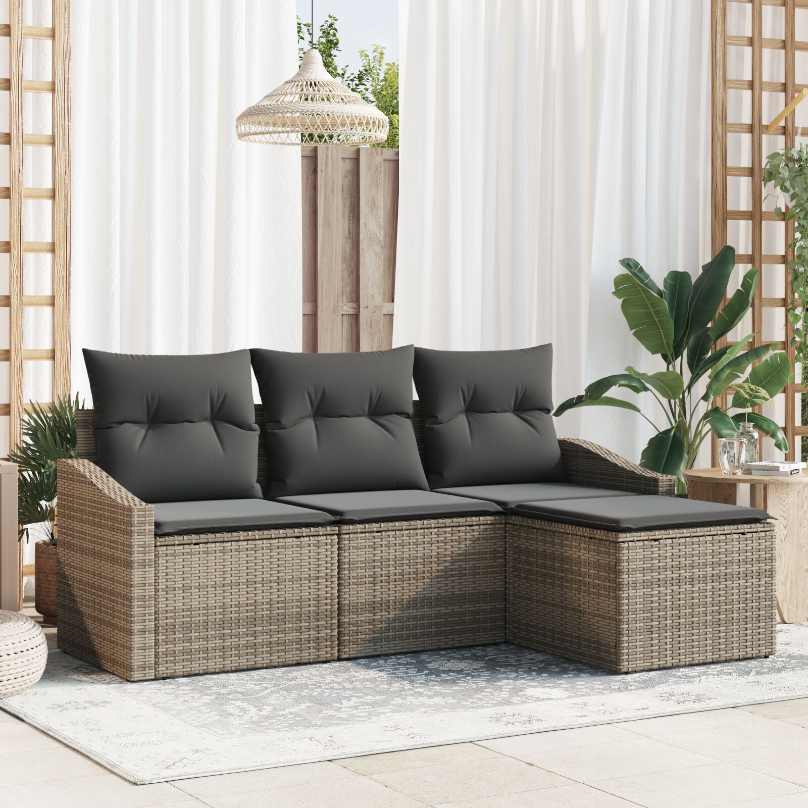 4-teiliges Garten Sofa Set mit Kissen Grau Poly Rattan 4-teiliges Garten Sofa Set mit Kissen Grau Poly Rattan