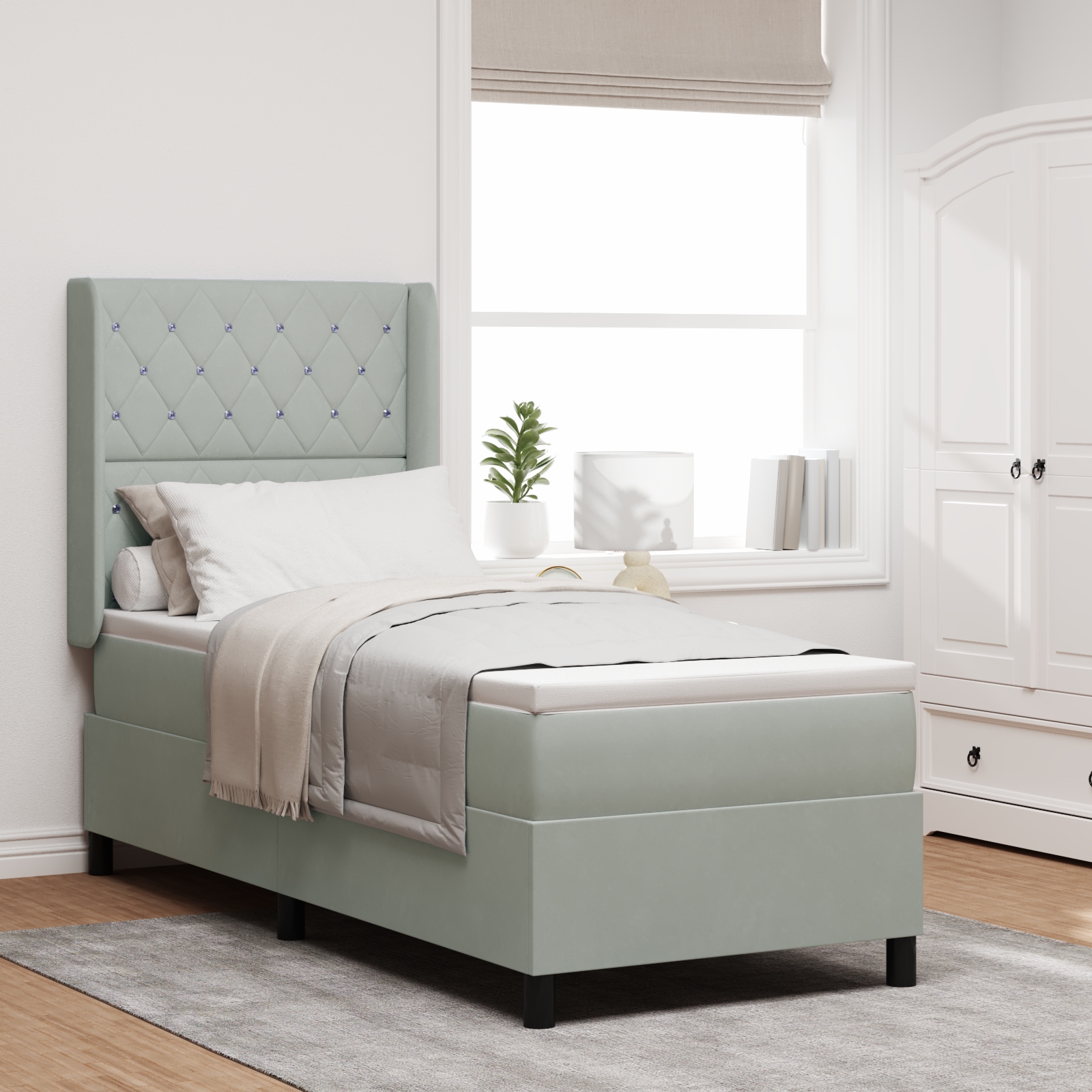Boxspringbett mit Matratze Hellgrau 80x200 cm Samt