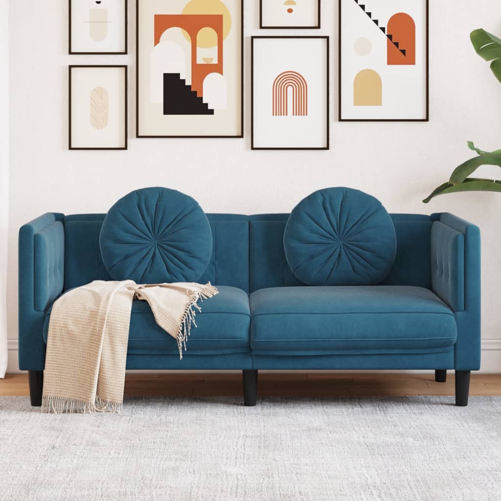 Sofa mit Kissen 2-Sitzer Blau Samt Sofa mit Kissen 2-Sitzer Blau Samt