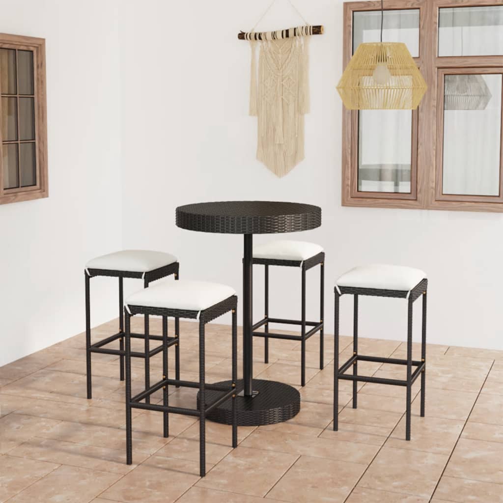 5-tlg. Gartenbar-Set mit Kissen Poly Rattan Schwarz 5-tlg. Gartenbar-Set mit Kissen Poly Rattan Schwarz