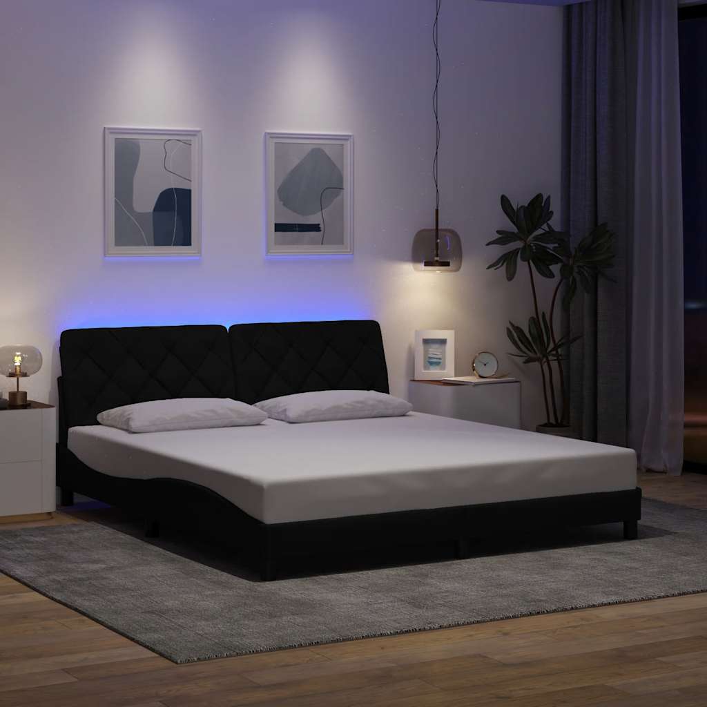 Bettgestell mit LED ohne Matratze Schwarz 180x200 cm Stoff