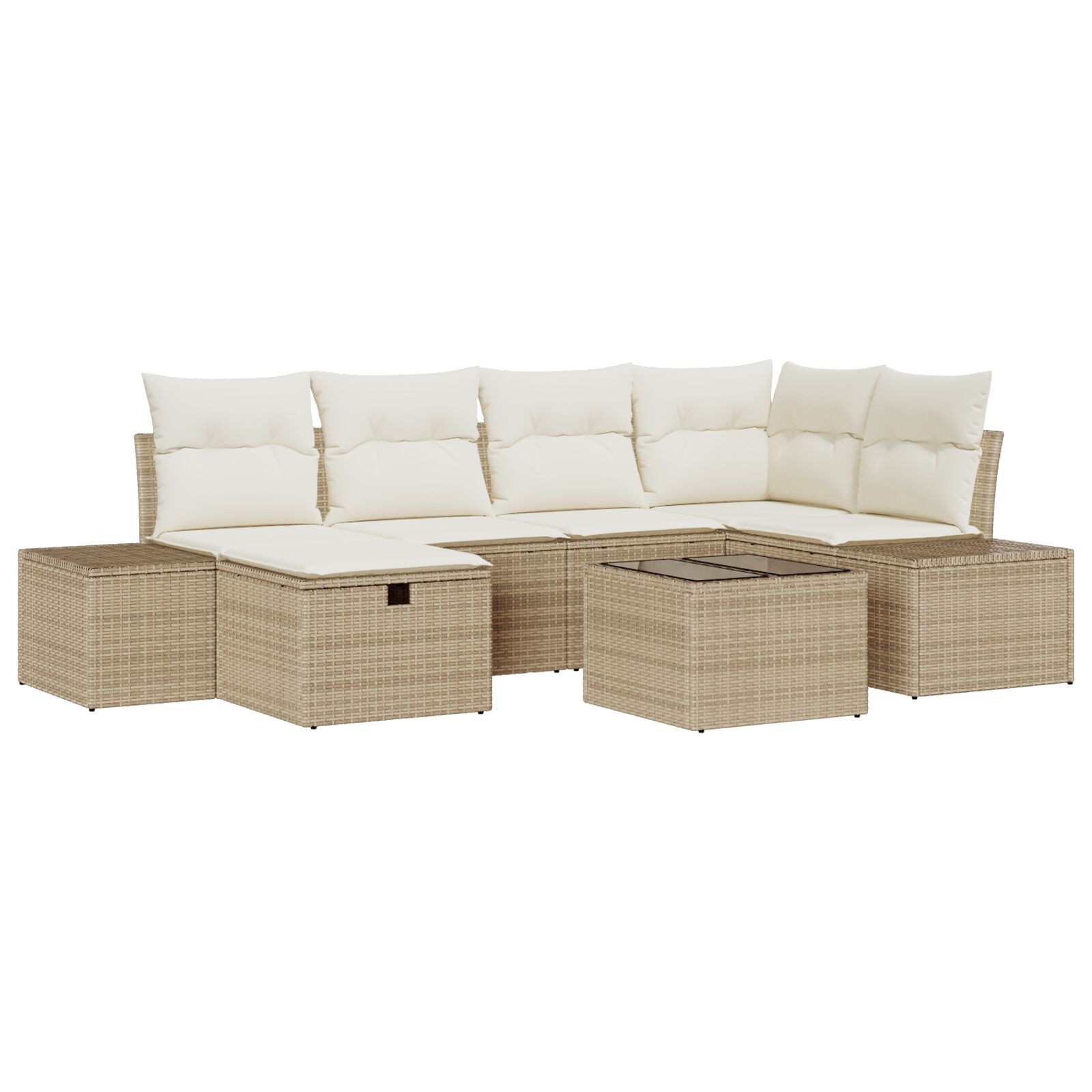 7-teilige Garten-Sofaset mit Kissen Beige Poly Rattan