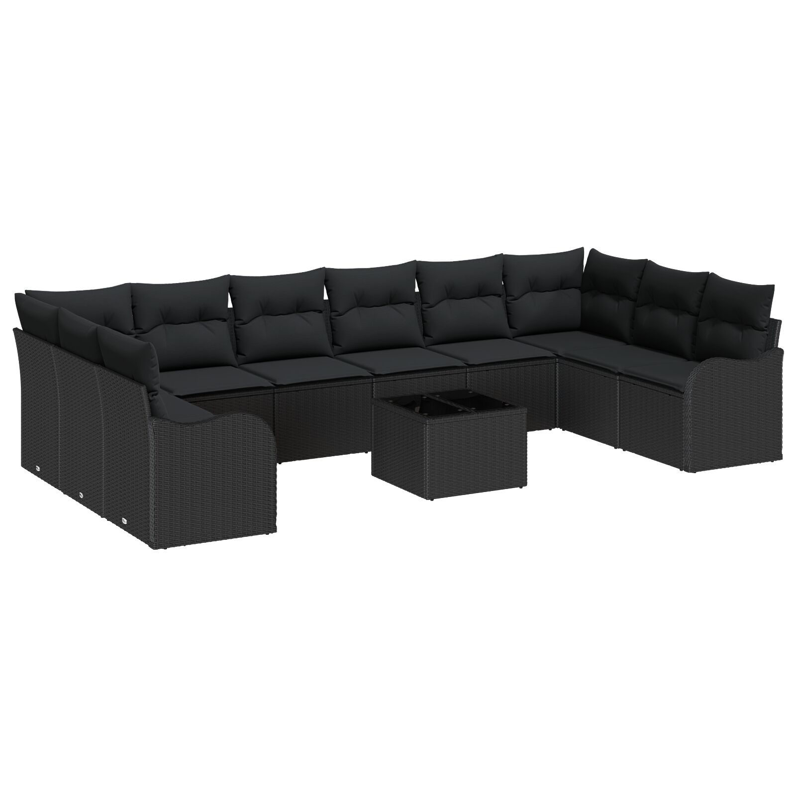 11-teiliges Garten Sofa Set mit Kissen Beige Poly Rattan, 2-Sitzer Garten Sofa mit Kissen Schwarz Poly Rattan 11-teiliges Garten Sofa Set mit Kissen Beige Poly Rattan, 2-Sitzer Garten Sofa mit Kissen Schwarz Poly Rattan