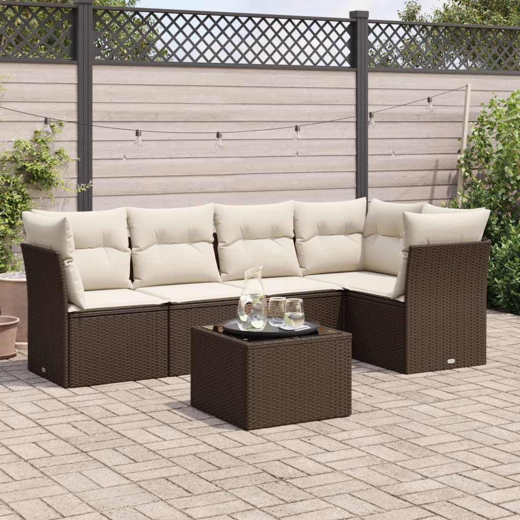 6-tlg. Garten-Sofagarnitur mit Kissen Braun Poly Rattan 6-tlg. Garten-Sofagarnitur mit Kissen Braun Poly Rattan