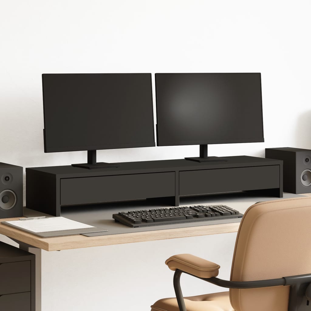 Monitorständer mit Schubladen Schwarz 100x27x15 Holzwerkstoff Monitorständer mit Schubladen Schwarz 100x27x15 Holzwerkstoff
