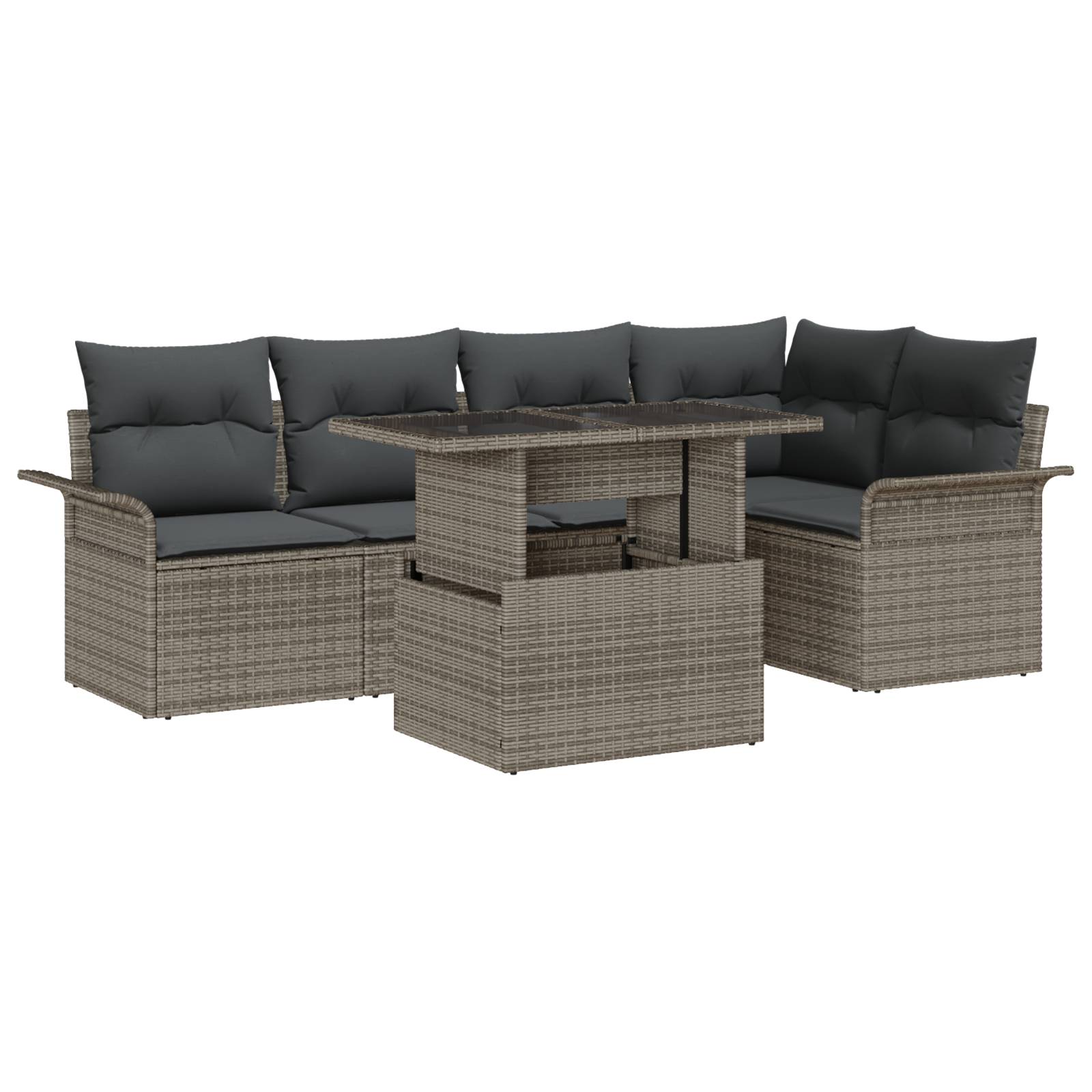 6-teiliges Garten Sofa Set mit Kissen Grau Poly Rattan 6-teiliges Garten Sofa Set mit Kissen Grau Poly Rattan