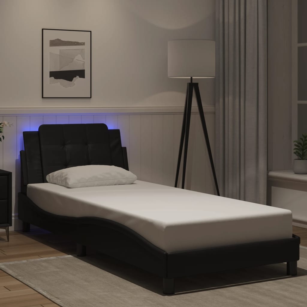 Bettgestell mit LED ohne Matratze "Zadar" Schwarz 90x200 cm Kunstleder