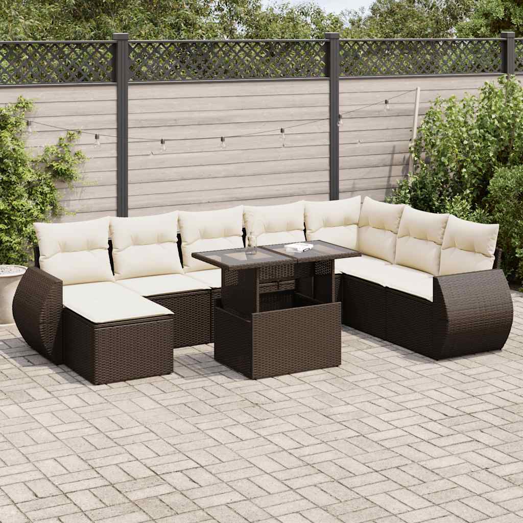 9-tlg. Garten-Sofagarnitur mit Kissen Braun Poly Rattan 9-tlg. Garten-Sofagarnitur mit Kissen Braun Poly Rattan