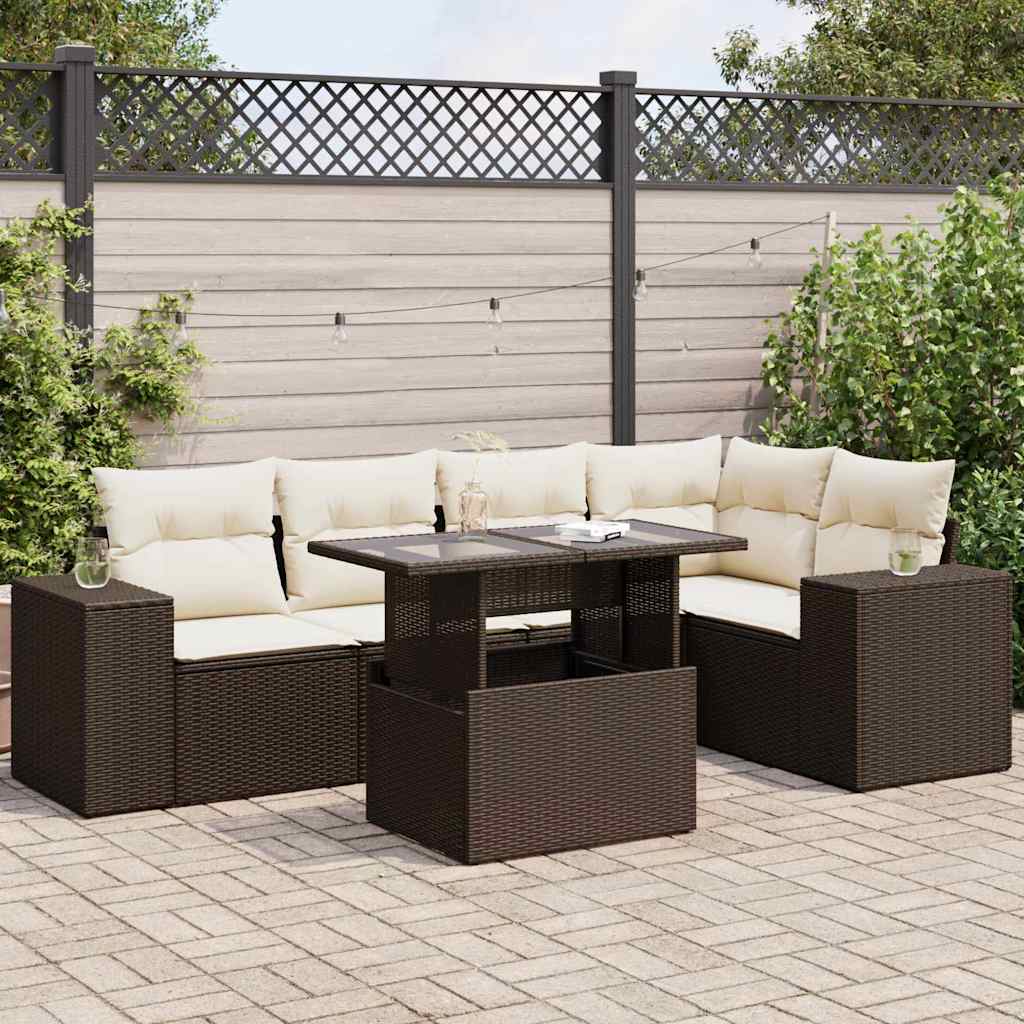 6-tlg. Garten-Sofagarnitur mit Kissen Braun Poly Rattan 6-tlg. Garten-Sofagarnitur mit Kissen Braun Poly Rattan