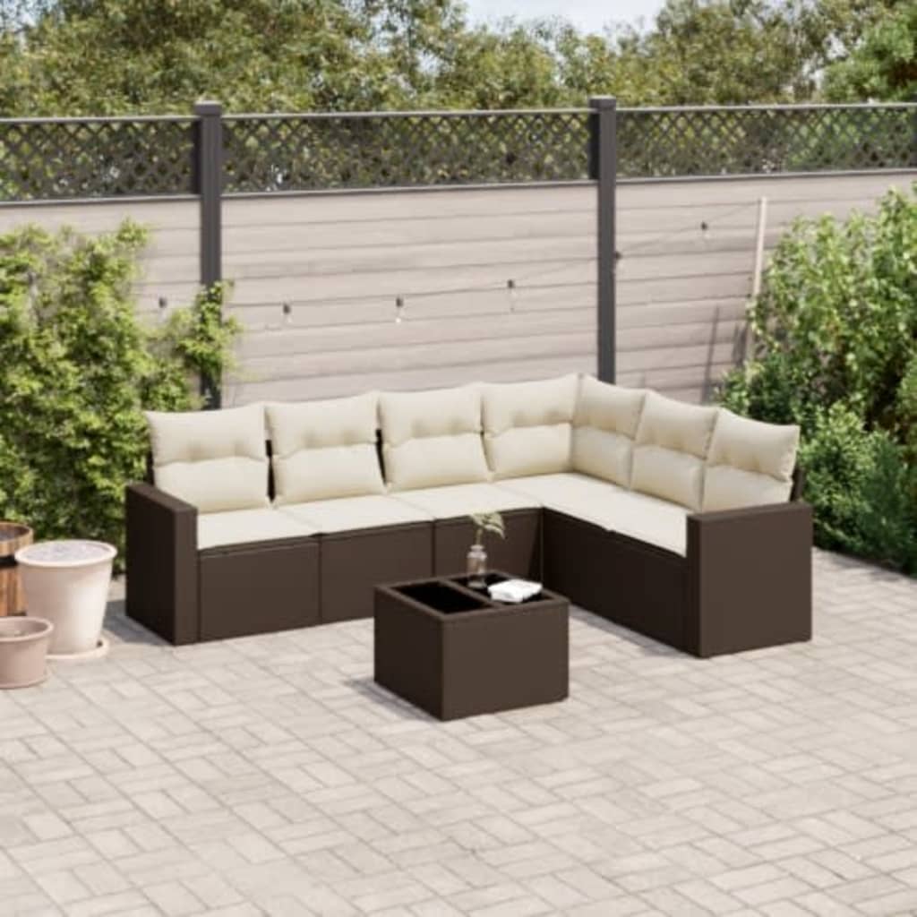 7-tlg. Garten-Sofagarnitur mit Kissen Braun Poly Rattan 7-tlg. Garten-Sofagarnitur mit Kissen Braun Poly Rattan