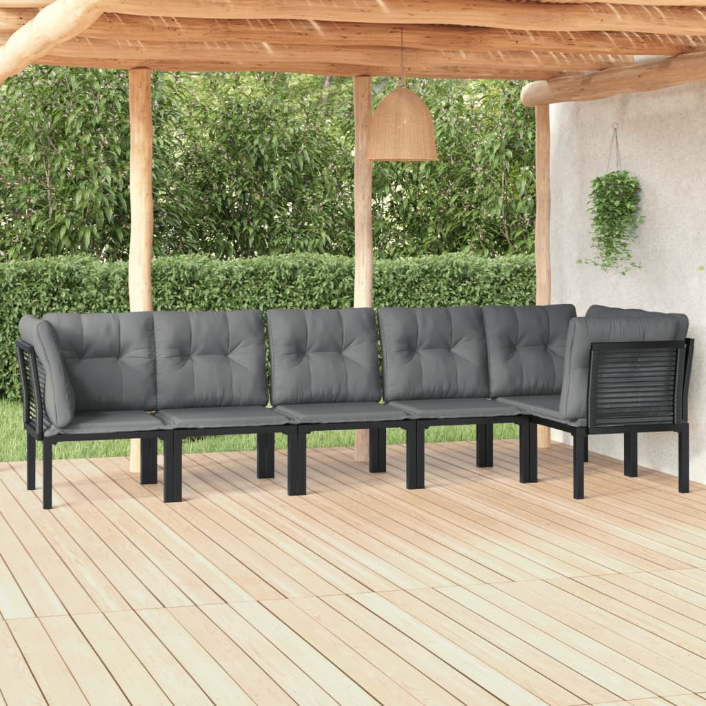 6-tlg. Garten-Lounge-Set Schwarz und Grau Poly Rattan 6-tlg. Garten-Lounge-Set Schwarz und Grau Poly Rattan