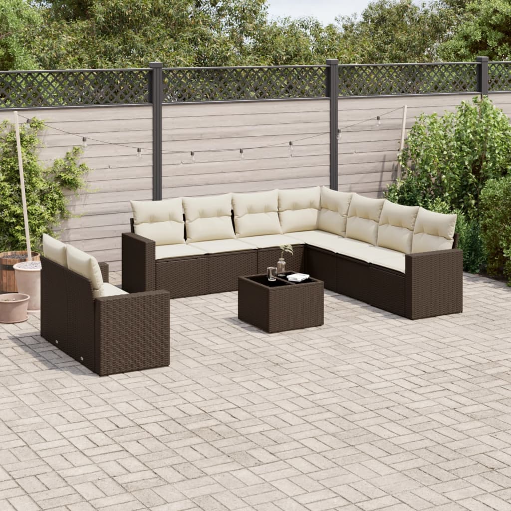 10-tlg. Garten-Sofagarnitur mit Kissen Braun Poly Rattan 10-tlg. Garten-Sofagarnitur mit Kissen Braun Poly Rattan