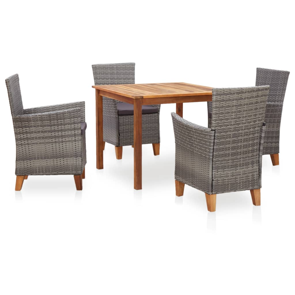 5-tlg. Garten-Essgruppe Poly Rattan und Massivholz Akazie Grau 5-tlg. Garten-Essgruppe Poly Rattan und Massivholz Akazie Grau