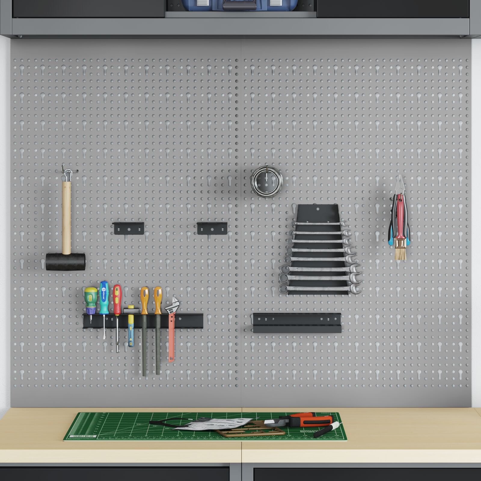 vidaXL Lochplatten 2er Set mit 8 Zubehörteilen, Grau, 50x80 cm, Stahl