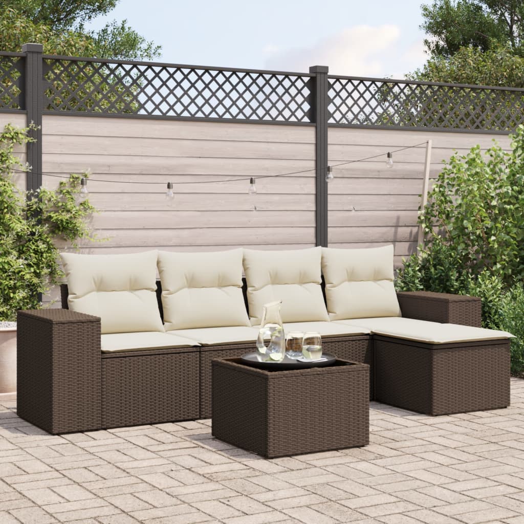 6-tlg. Garten-Sofagarnitur mit Kissen Braun Poly Rattan 6-tlg. Garten-Sofagarnitur mit Kissen Braun Poly Rattan