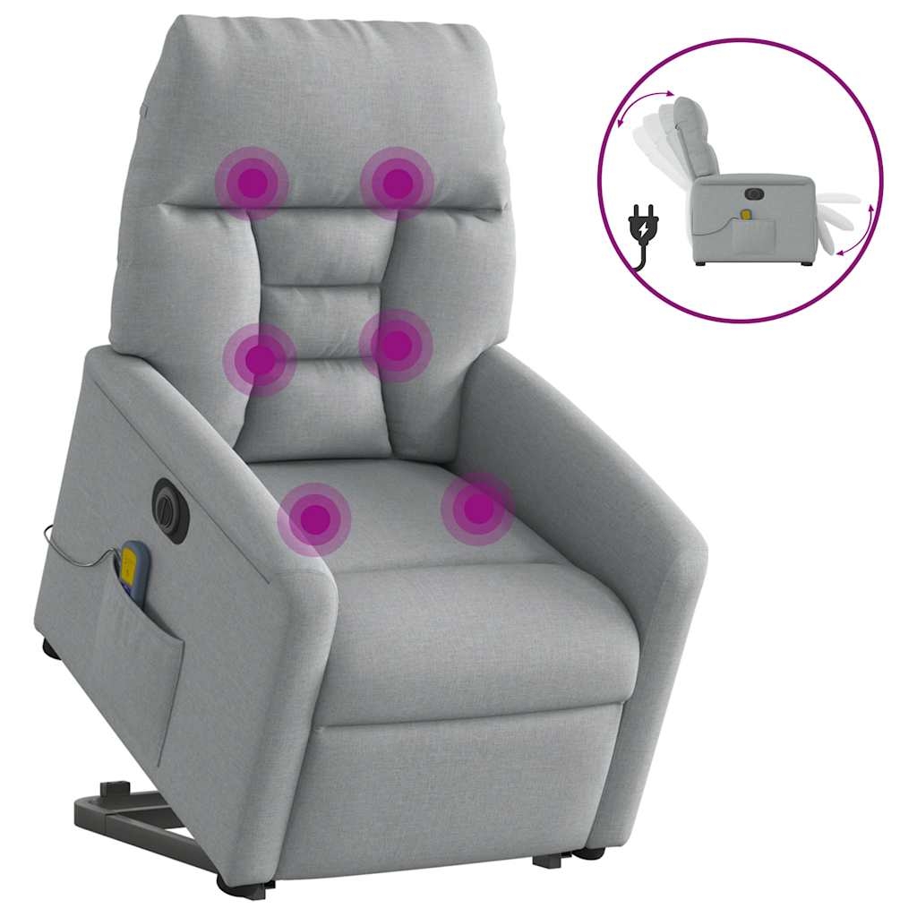Elektrischer Massagesessel mit Aufstehhilfe Hellgrau Stoff