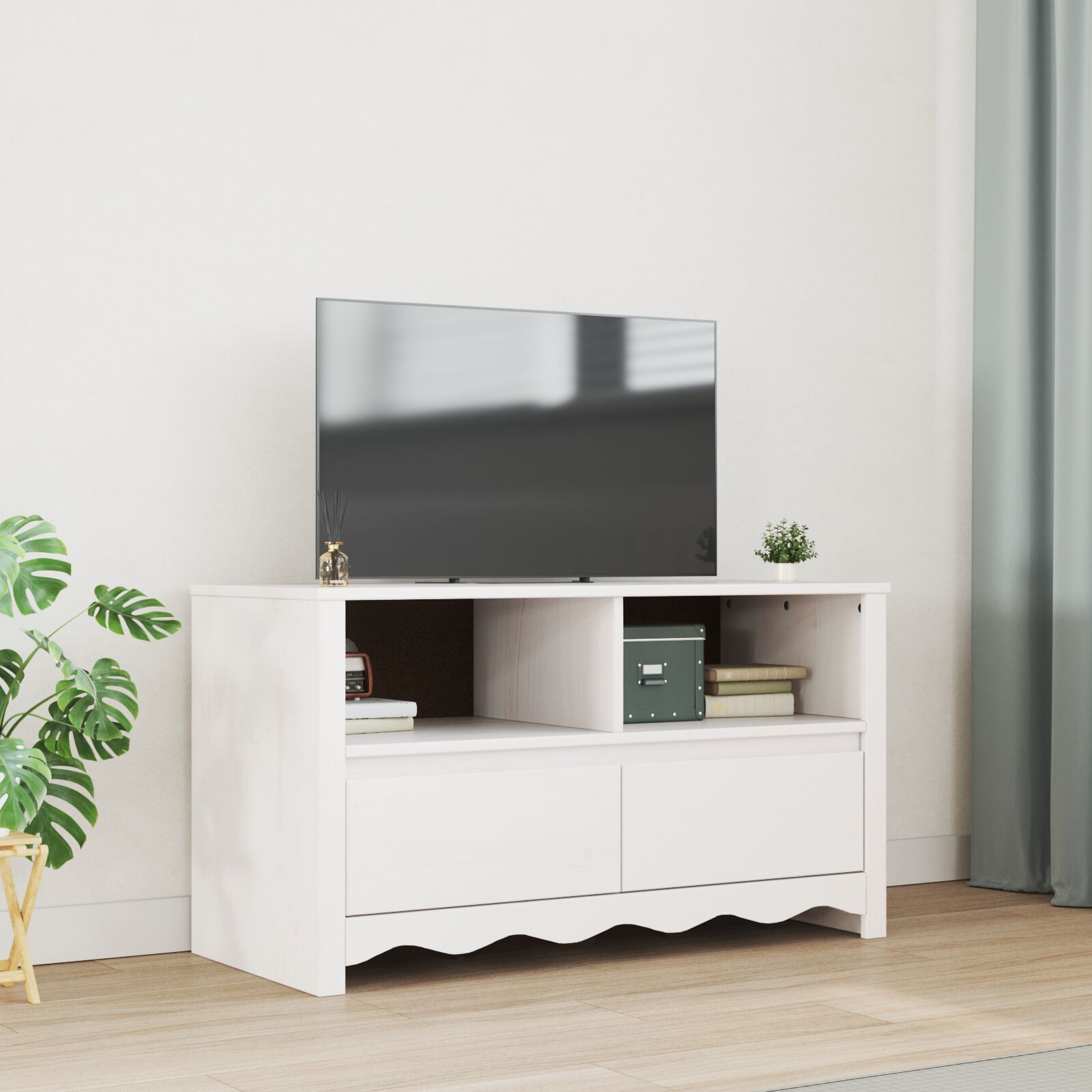 TV-Schrank ""DRAMMEN"" Weiß 99x43x55 cm Massivholz Kiefer