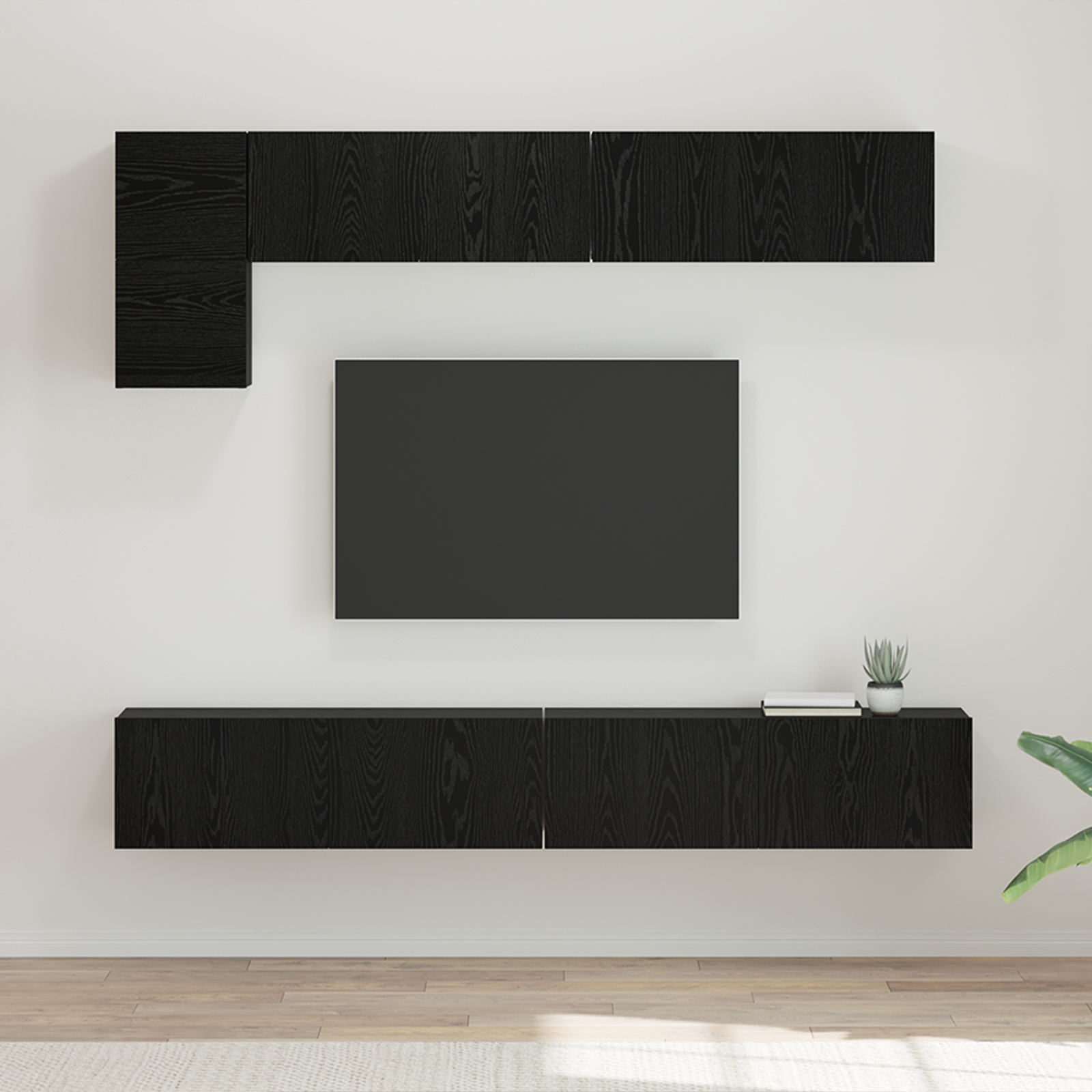 TV-Schrank-Set mit Regal mit Speicher mit Tür 5 pcs Schwarze Eiche