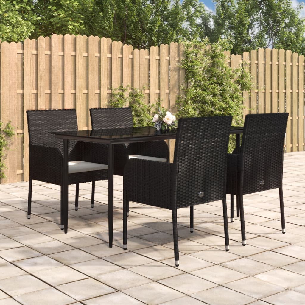 5-tlg. Garten-Essgruppe mit Kissen Schwarz Poly Rattan 5-tlg. Garten-Essgruppe mit Kissen Schwarz Poly Rattan