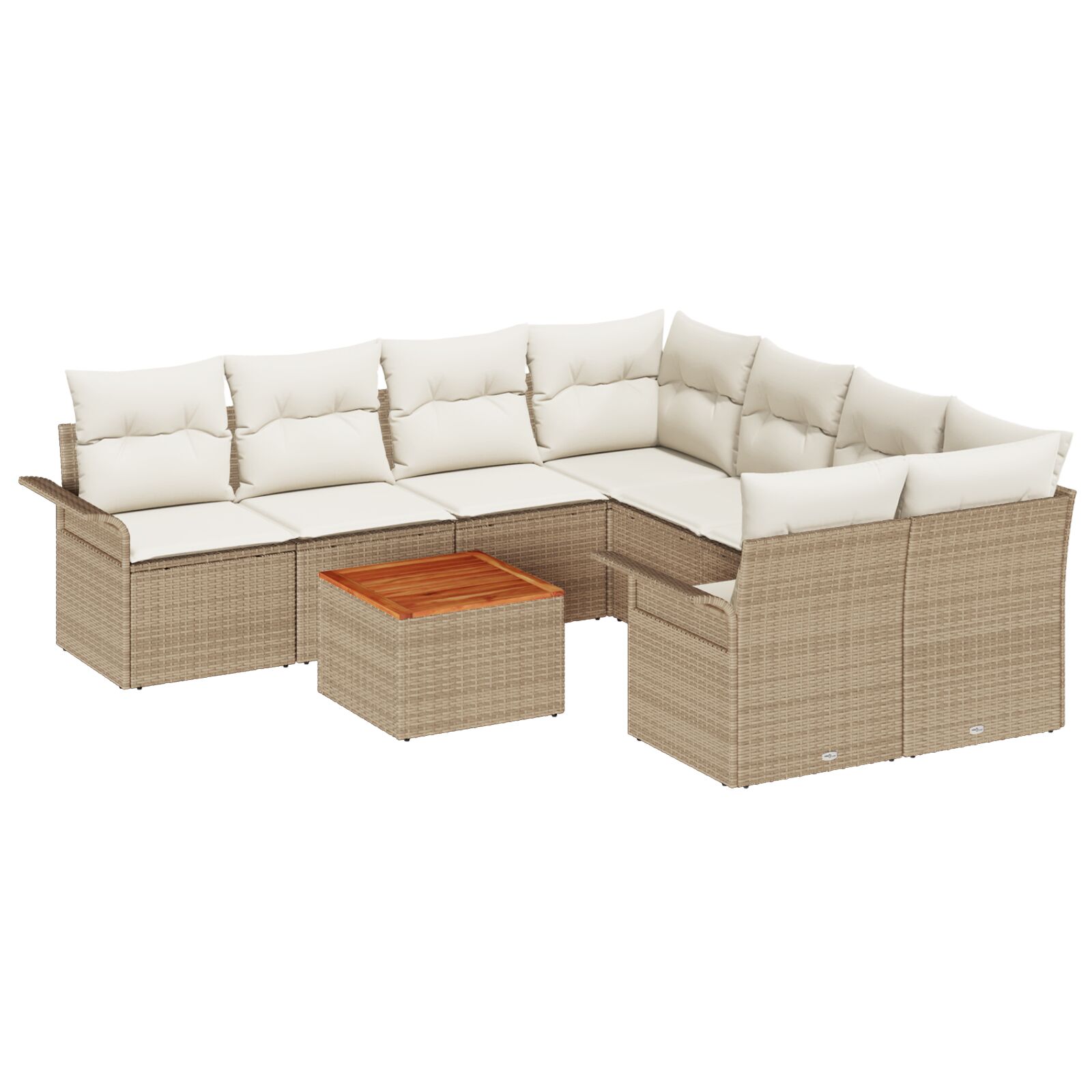 9-teiliges Garten Sofa Set mit Kissen Beige Poly Rattan Akazie, 2-Sitzer Garten Sofa mit Stauraum & Kissen Beige Poly Rattan 9-teiliges Garten Sofa Set mit Kissen Beige Poly Rattan Akazie, 2-Sitzer Garten Sofa mit Stauraum & Kissen Beige Poly Rattan