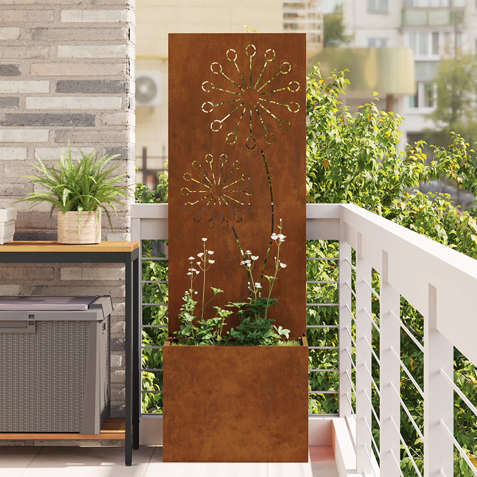 Blumentopf mit dekorativem Paneel Rostig 50 x 140 cm