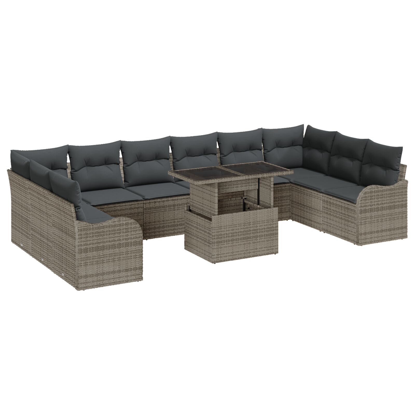 11-teiliges Garten-Sofa-Set mit Kissen Grau Poly Rattan, 2-Sitzer Garten-Sofa mit Stauraum & Kissen Grau Poly Rattan 11-teiliges Garten-Sofa-Set mit Kissen Grau Poly Rattan, 2-Sitzer Garten-Sofa mit Stauraum & Kissen Grau Poly Rattan