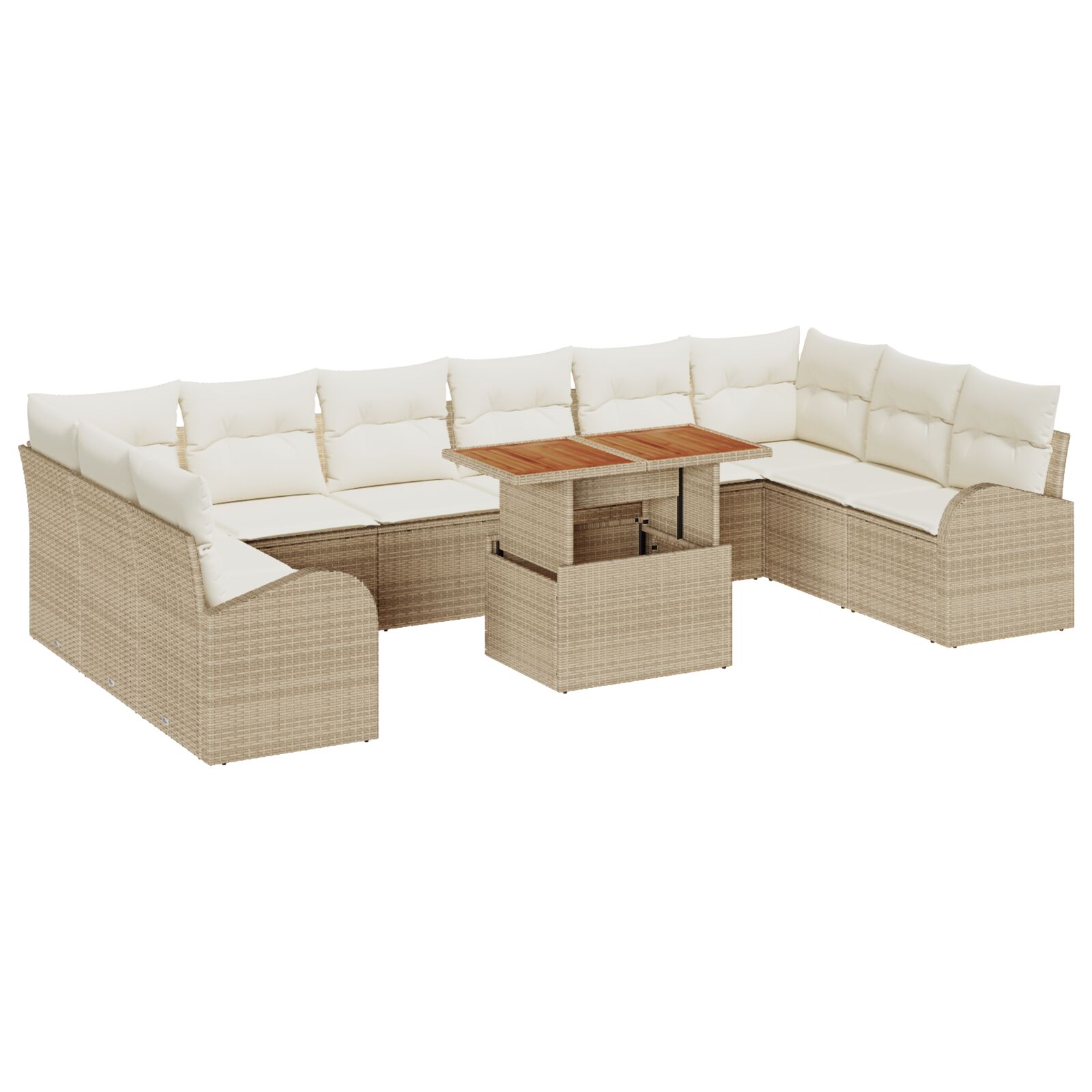 11-teiliges Garten Essset mit Kissen Beige Poly Rattan Akazie 11-teiliges Garten Essset mit Kissen Beige Poly Rattan Akazie