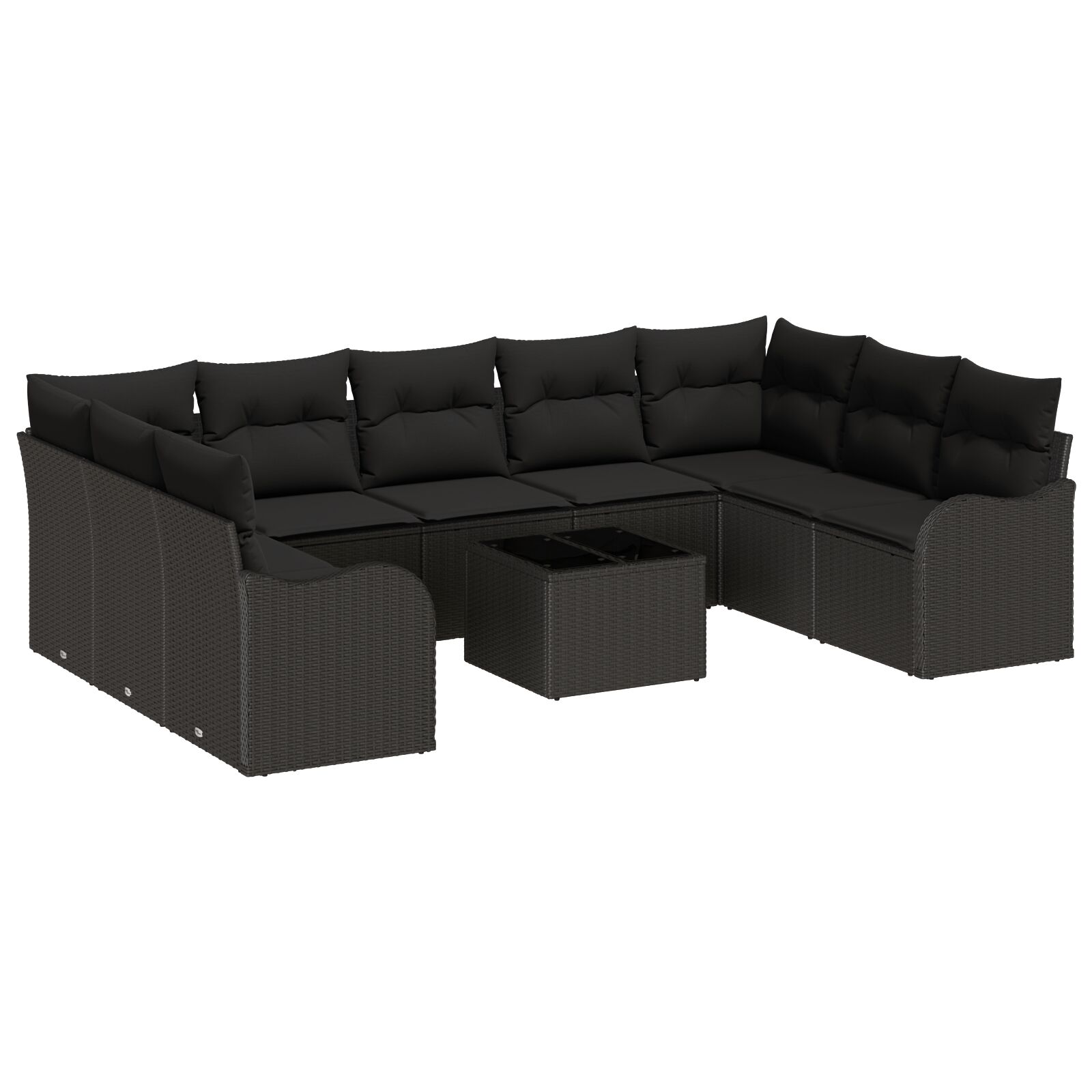 10-teiliges Garten-Sofa-Set mit Kissen Beige Poly Rattan, 2-Sitzer Garten-Sofa mit Kissen Schwarz Poly Rattan