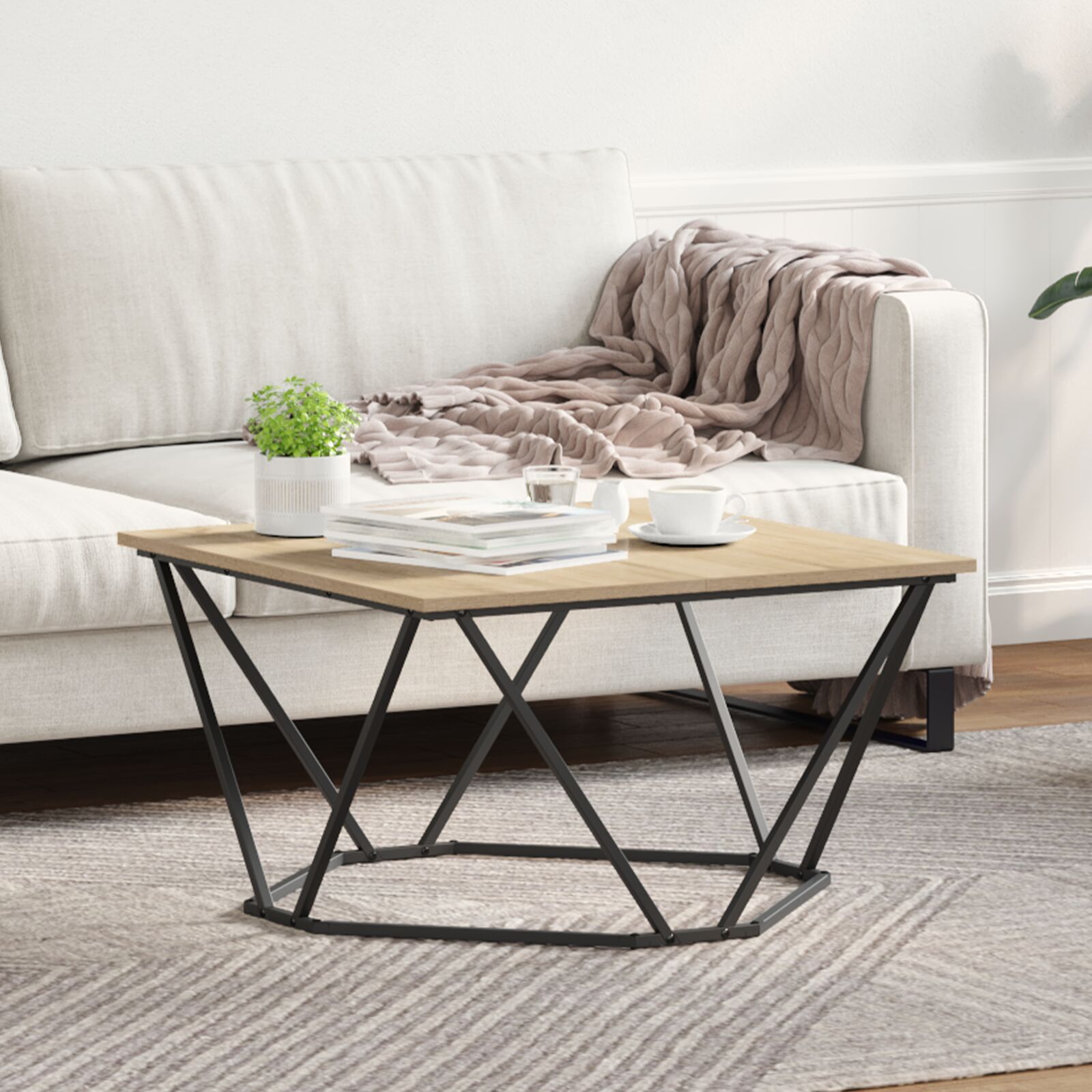 Couchtisch Sonoma Eiche Spanplatte und Metall Mittel Quadratisch