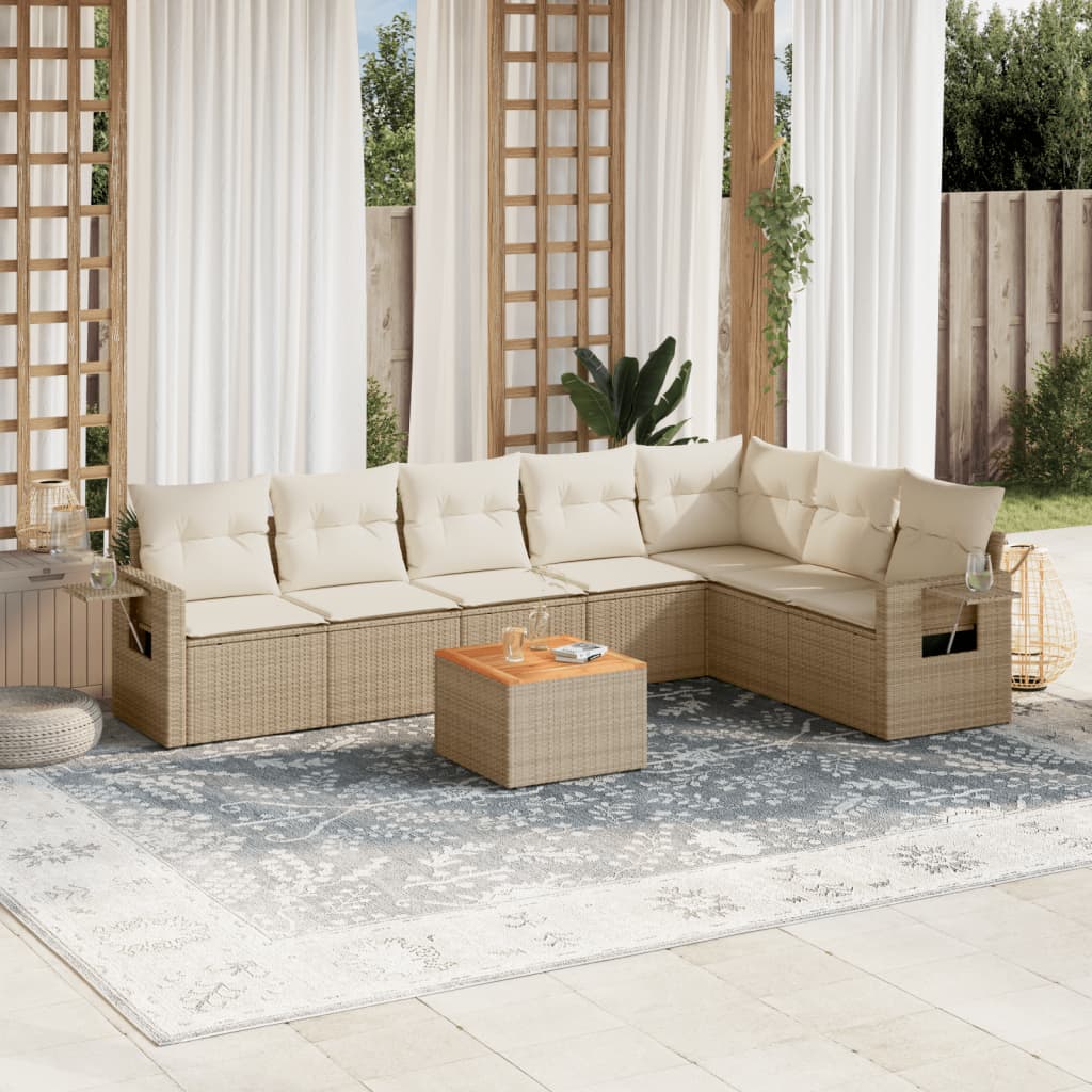 8-tlg. Garten-Sofagarnitur mit Kissen Beige Poly Rattan 8-tlg. Garten-Sofagarnitur mit Kissen Beige Poly Rattan