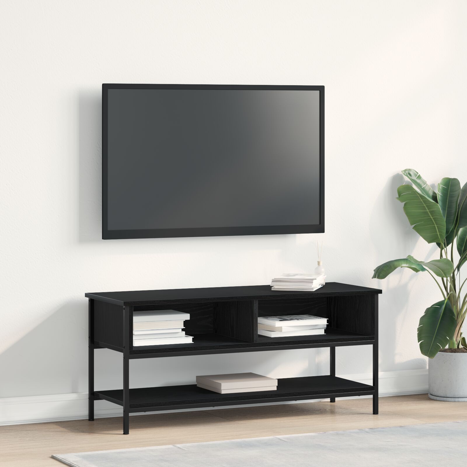 vidaXL TV-Schrank Schwarz Eiche 100x35x45 cm Holzwerkstoff und Stahl