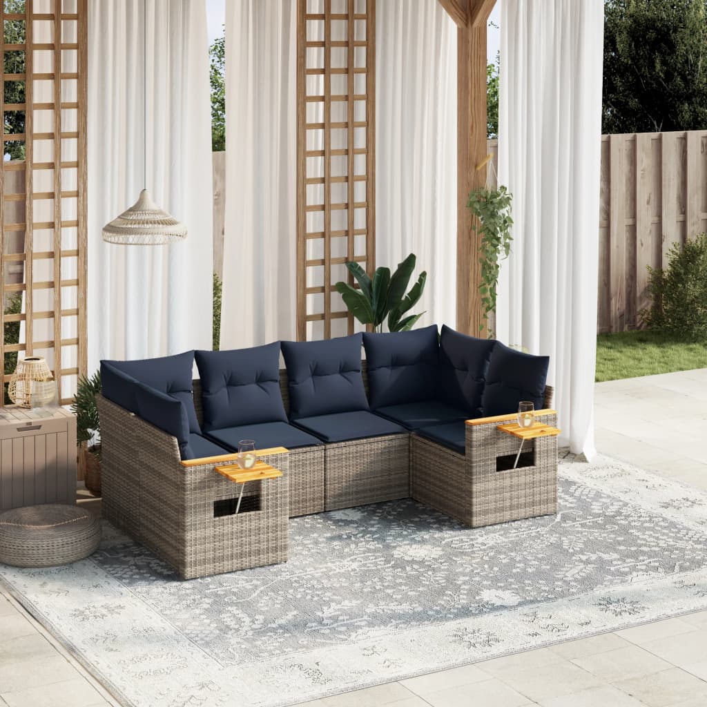 6-tlg. Garten-Sofagarnitur mit Kissen Grau Poly Rattan 6-tlg. Garten-Sofagarnitur mit Kissen Grau Poly Rattan
