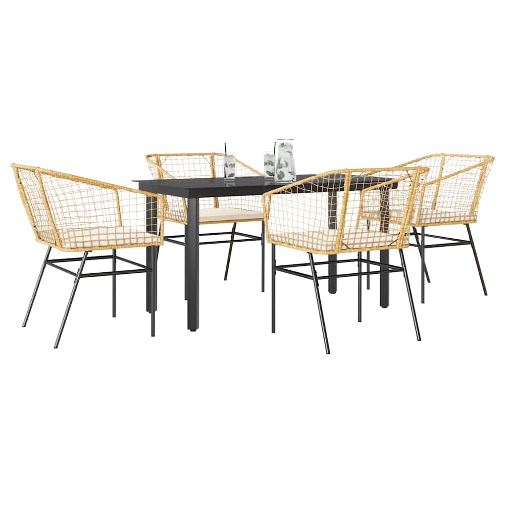 vidaXL 5-tlg. Garten-Essgruppe mit Kissen Braun Poly Rattan Glas vidaXL 5-tlg. Garten-Essgruppe mit Kissen Braun Poly Rattan Glas