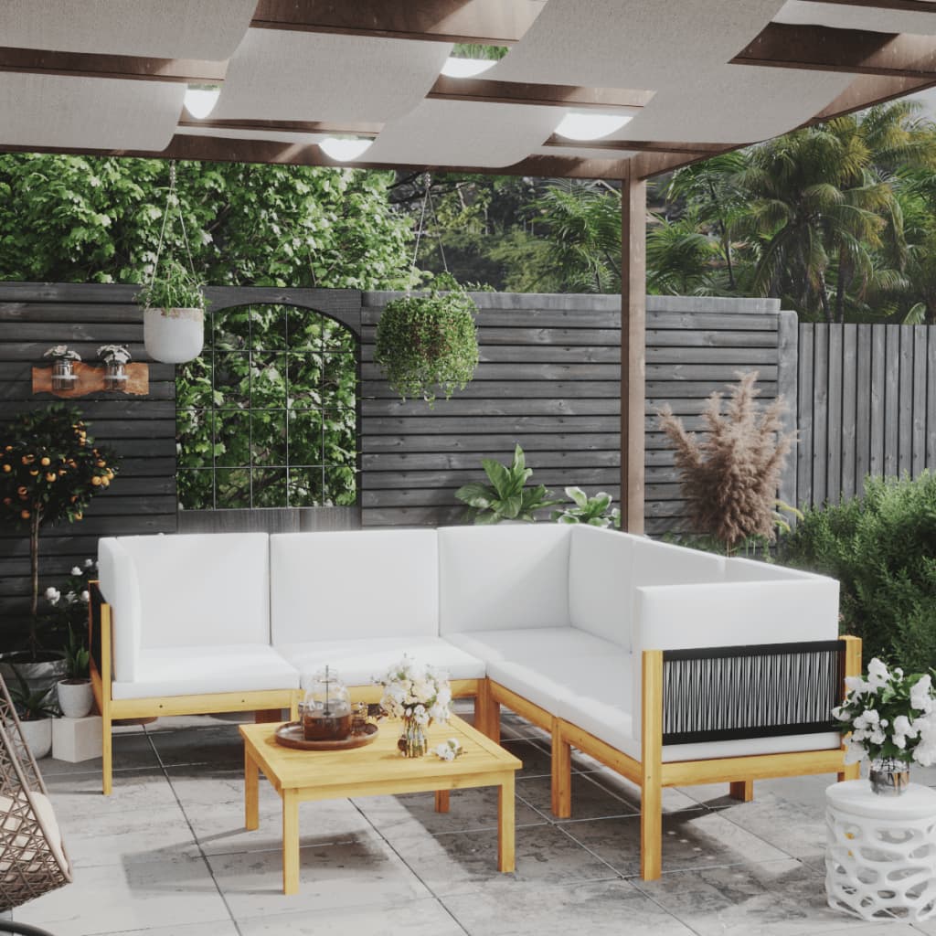 6-tlg. Garten-Lounge-Set mit Kissen Cremeweiß Massivholz Akazie